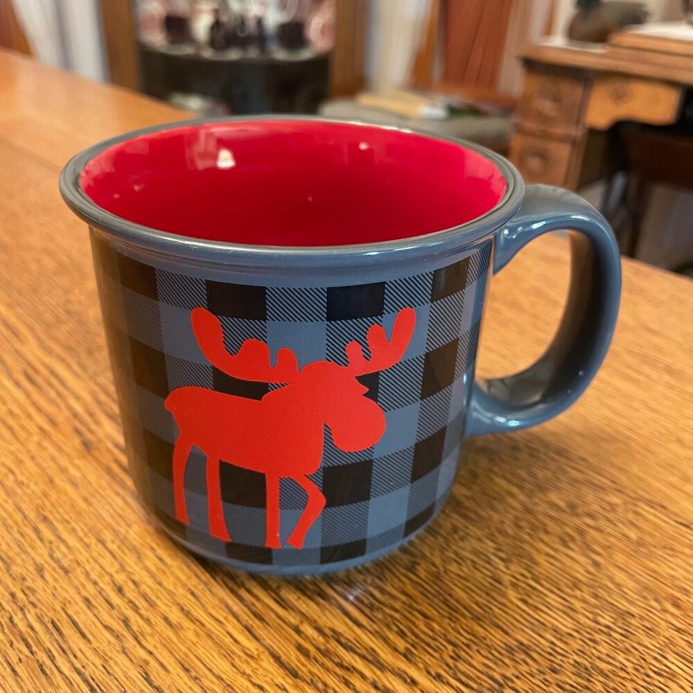 Campfire Style Red Moose on Plaid Background Coffee Cup Mug by Lazy One